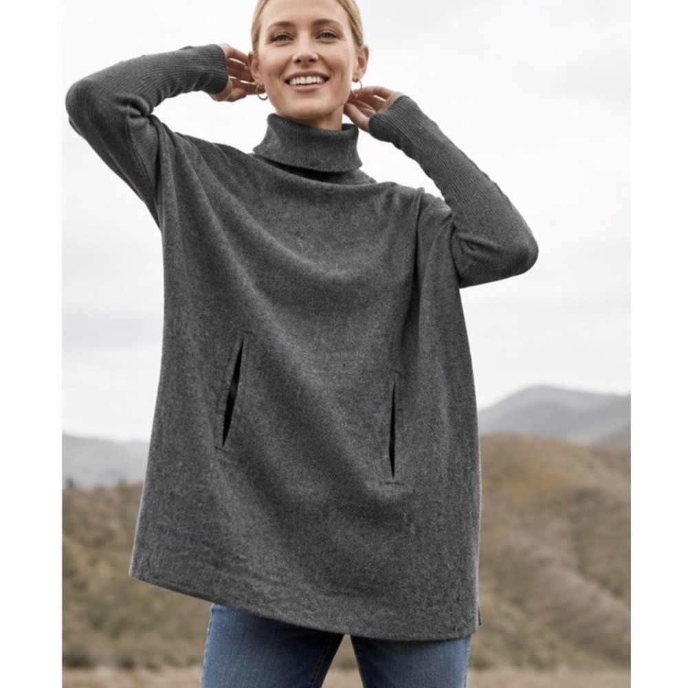 Garnet Hill Wool Cashmere Oversized Turtleneck Tunic Sweater L Luxe Soft Cozy